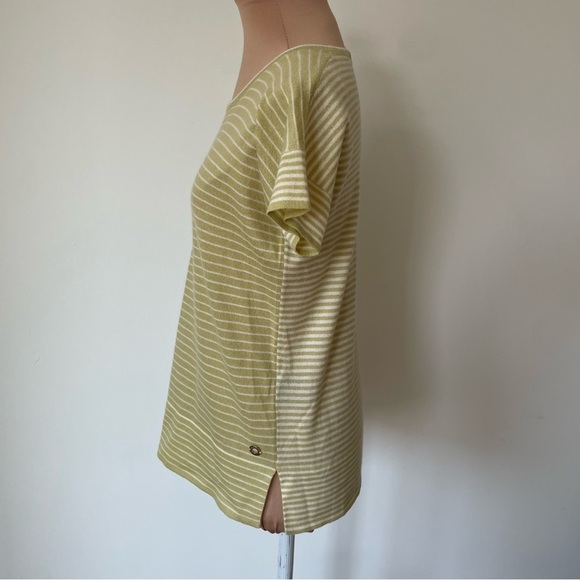 Loro Piana Chartreuse White Cashmere Striped Short Sleeve Crewneck T-Shirt EUC S - Picture 3 of 12